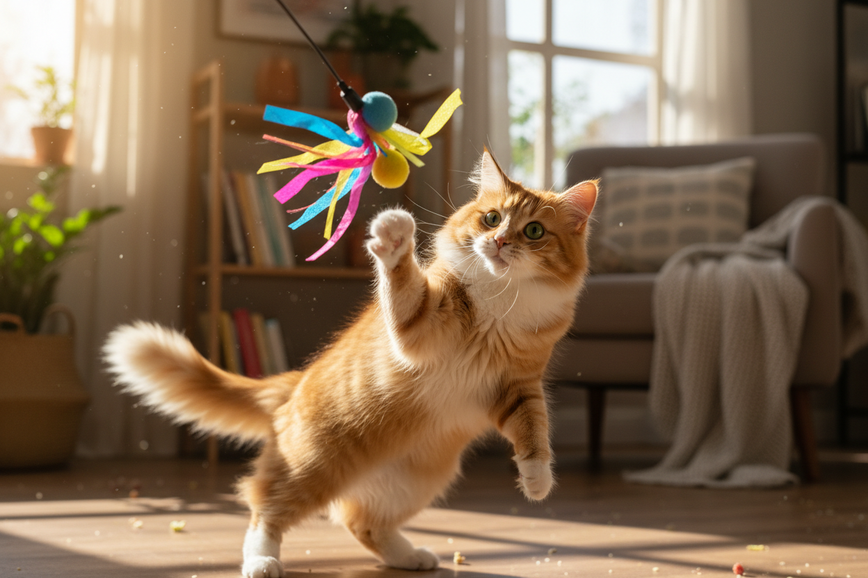 a cat playing with a toy