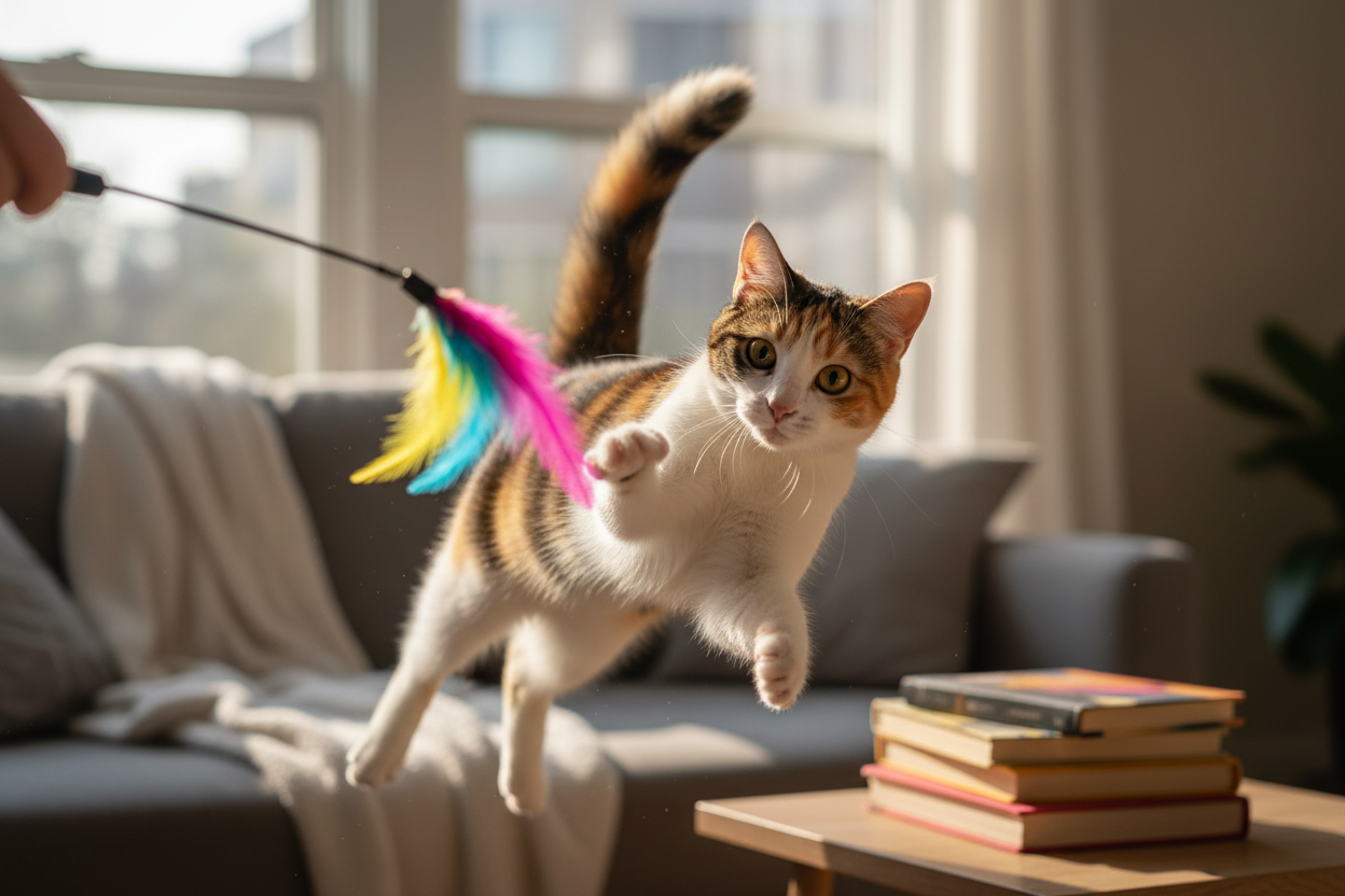 make an image of a cat playing with a toy